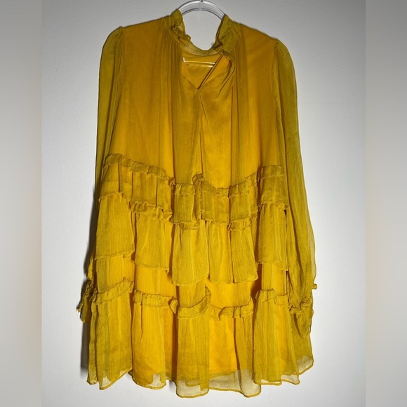 Adam Lippes | Yellow Golden Tiered Mini Dress | Long Sleeve | Women’s 2 - Picture 6 of 8